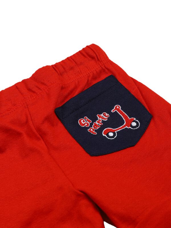Boys White & Red Printed T-Shirt with Short Pants image number 6